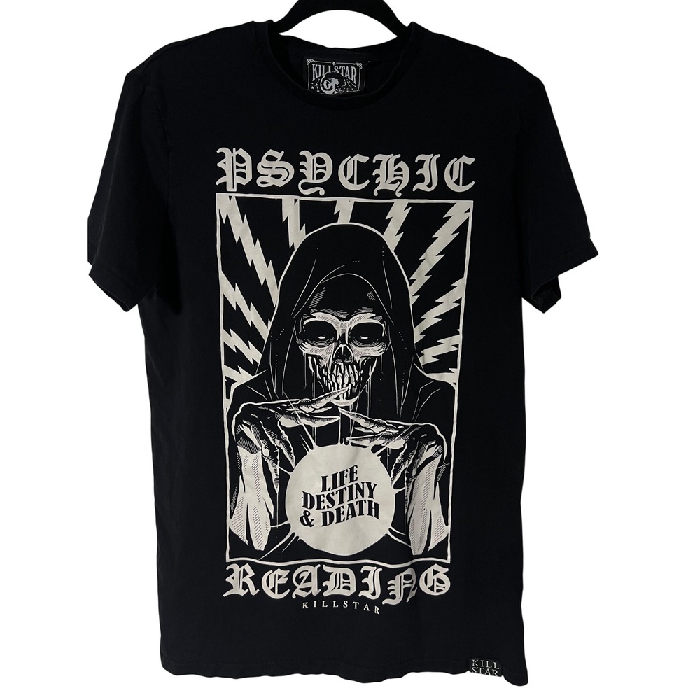 Killstar Graphic Tee Large Gothic Psychic Reading Skull Black Cotton Shirt Alt